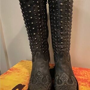 Studded Black Knee-High Boots